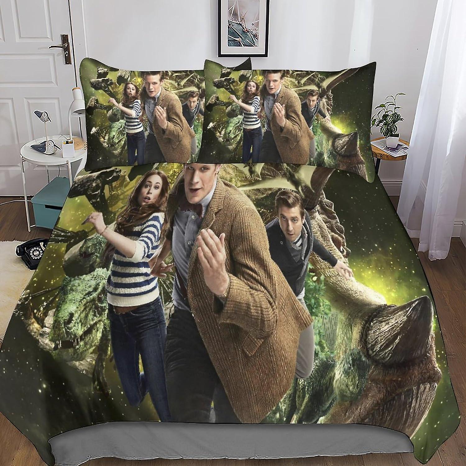 Doctor Who Chic Quilt Cover Set with Hidden Zipper Closure - 3 Pieces Movie Bedding Set in Microfiber with 3D Print And Pillowcases - Ideal for Boys A