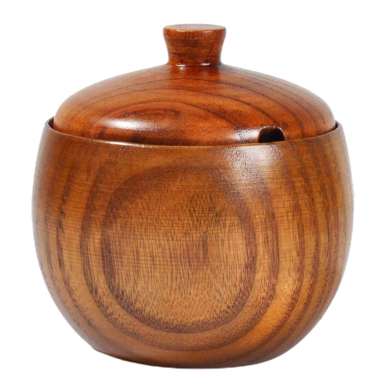 Seasoning Jar with Lid Strong Sealed Wide Mouth Easy to Clean Condiment Container Wooden Retro Sugar