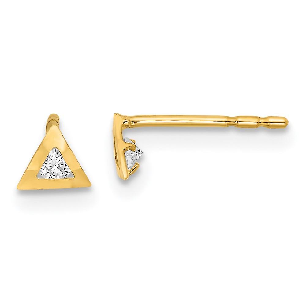 14k Gold Polished Triangle With Cubic Zirconia Post Earrings 4x4.5mm Wide Stud Earring for Women