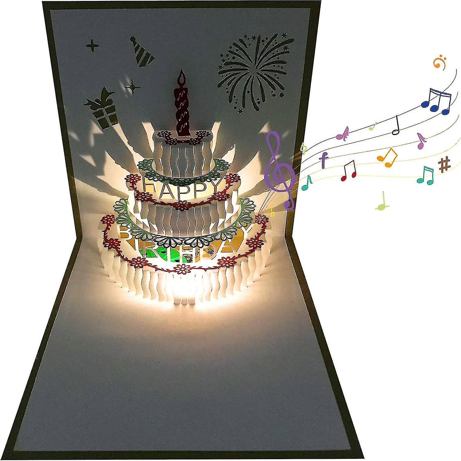 بطاقات عيد ميلاد 3D ، 1 حزمة لون تغيير الضوء وتشغيل السيارات الموسيقى بطاقة كعكة عيد ميلاد سعيد