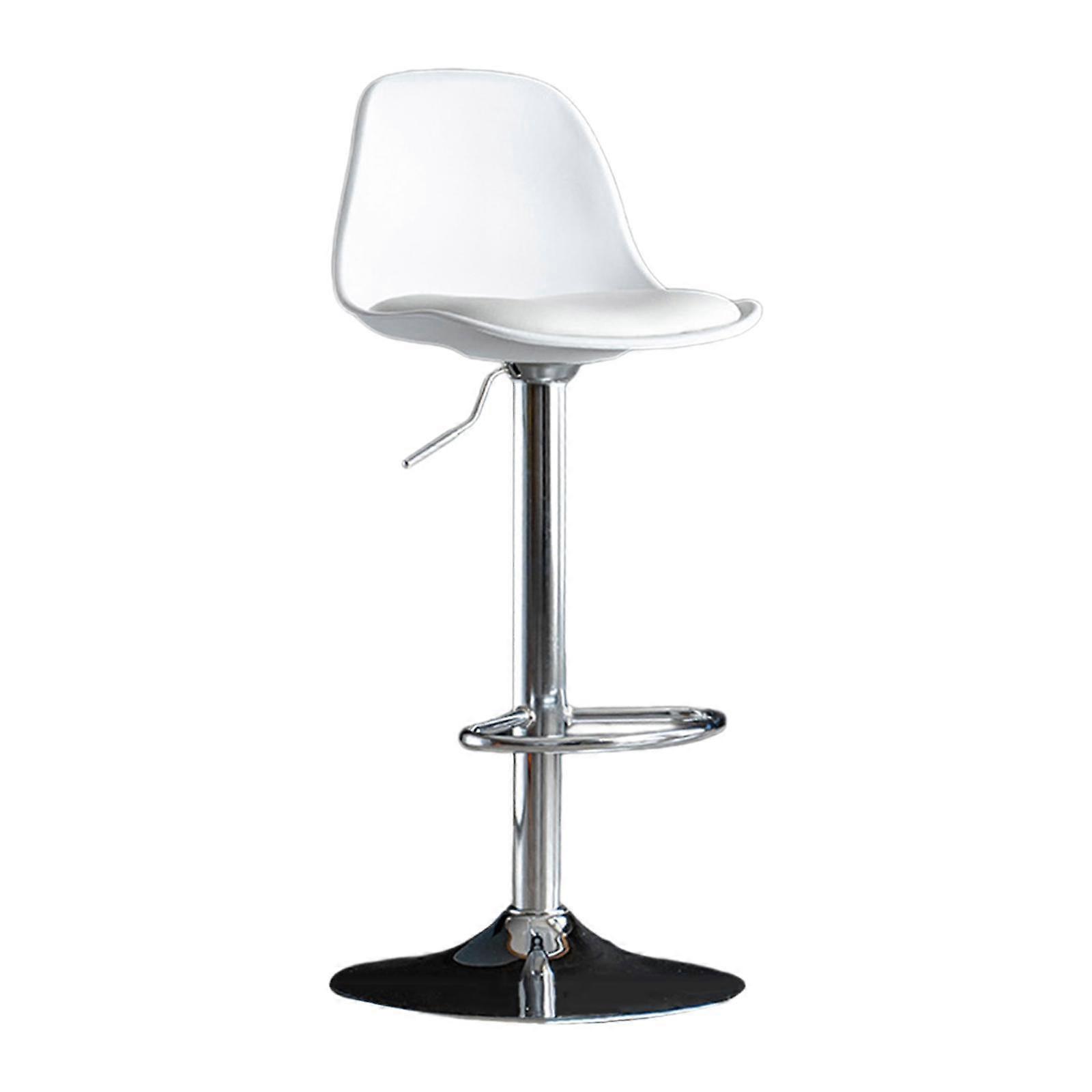 Bar Stool Height Adjustable with Backrest PU Leather Modern Armless Barstool White