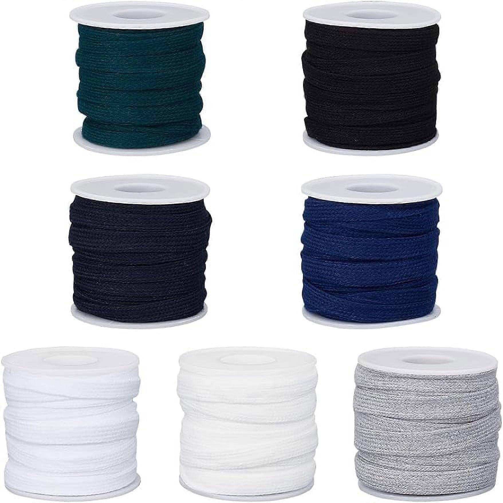 76Yards Flat Drawstring Cord 3/8inch Black Flat Replacement Cotton Cords Rope with Plastic Spools