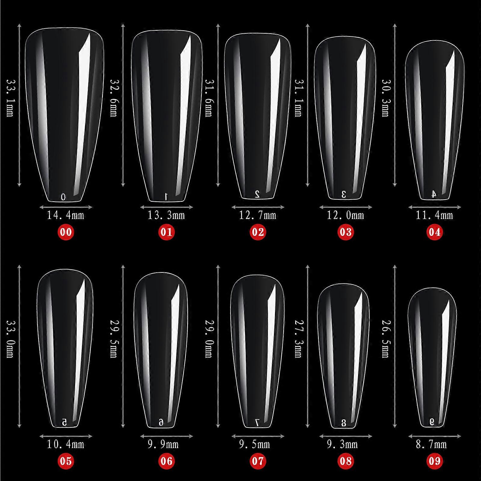 500pcs Clear Acrylic Nail Set with Storage Pouch for Manicure Studio 10 Sizes