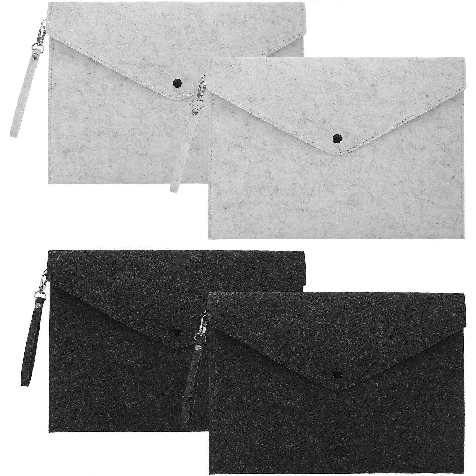 4 Pcs A4 File Folders Felt Folder Solid Color Document Folder Portable Felt Holder Documents Folders Snap Type Briefcase Bag with Loop (2 xDark Grey +