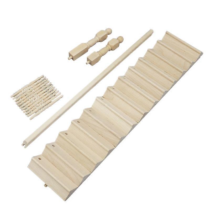 Miniatures,1/12 Wooden Stair Stringer Step Staircase with Handrail Model Doll House Decor Model 2