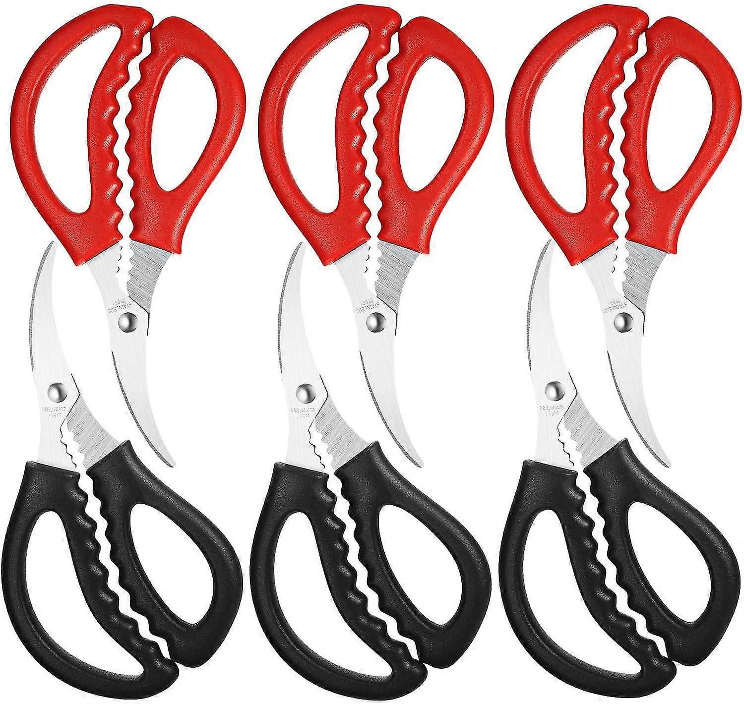 For 2024 Kitchen Seafood Scissors, Multifunctional Stainless Steel Scissors for Shrimp and Lobster (6, Black and Red), Durable and Sharp