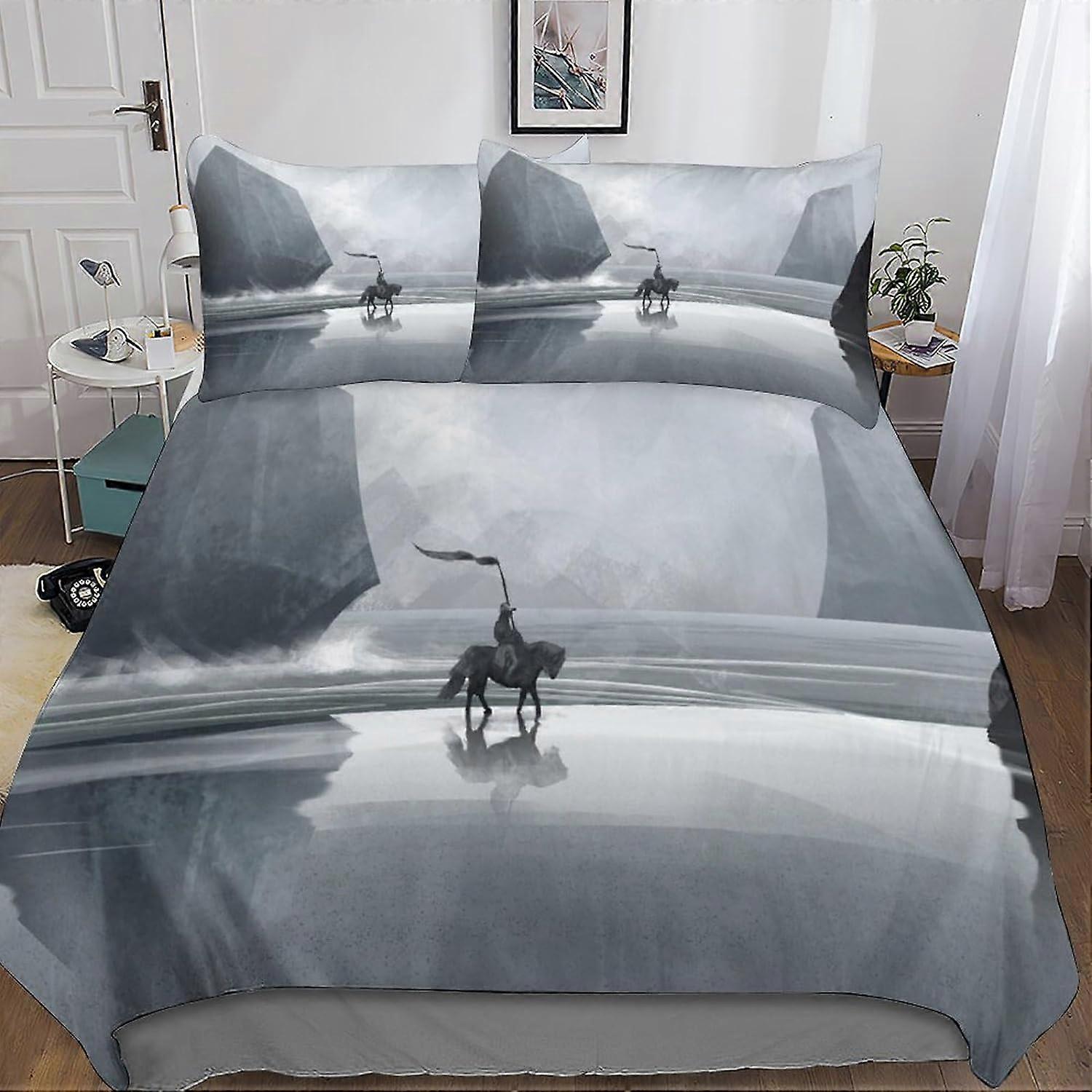 The Knight D Duvet Cover Medieval Print The Knight Style Microfiber Bedding Set with Zipper Closure Pieces for Adults E 135*200 CM