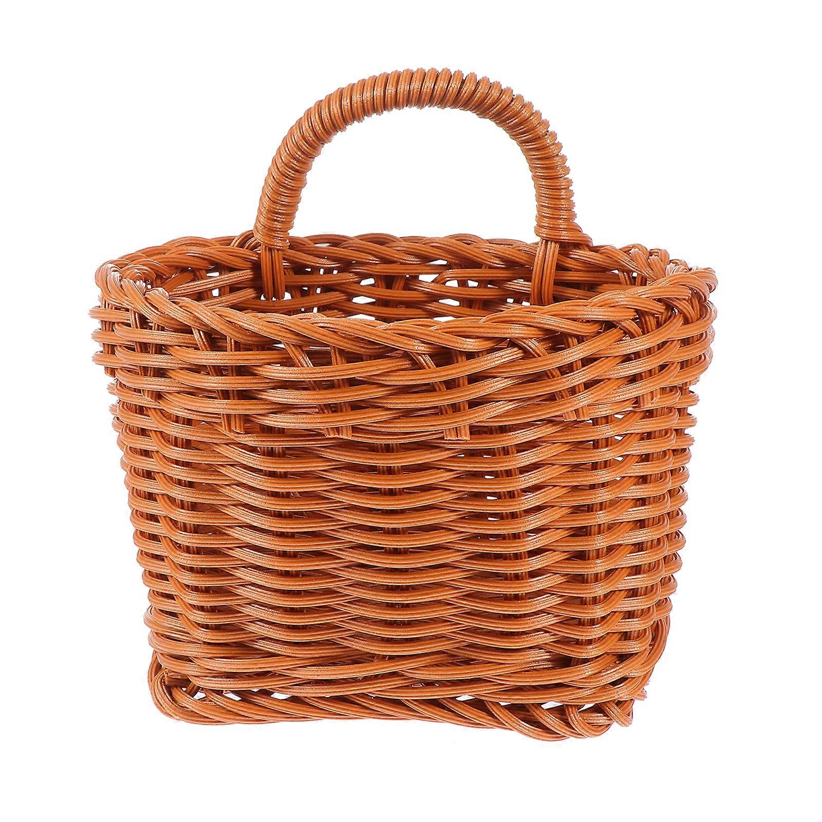 1Pc Pretty Woven Basket Imitation Rattan Basket Useful Basket with Handle