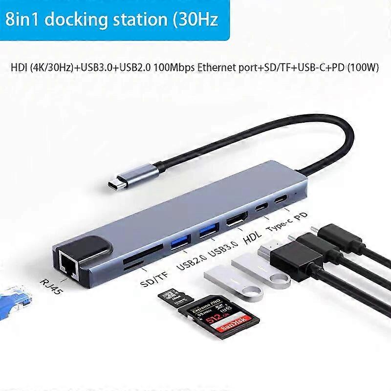 Dock Typec Laptop USB Splitter Hub HDI Screen Projection Multi Interface Card Reading Network Cable Converter Adapter