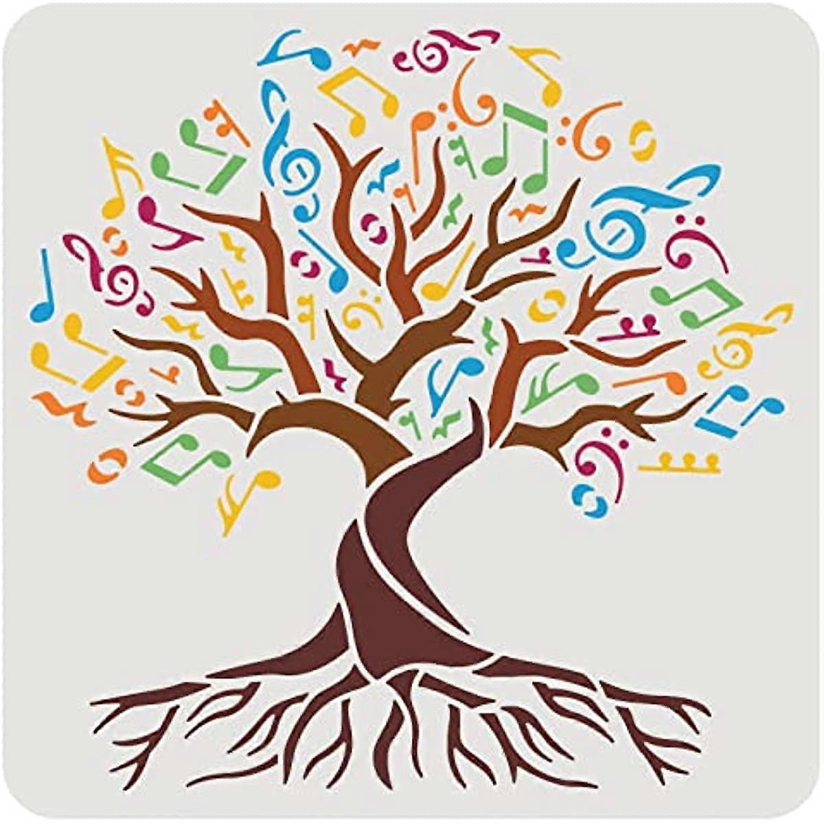 1pc Tree of Life Pattern Stencil Music Symbol Leaves Tree Templates Drawing Painting Stencils for Painting on Scrapbook Card Wood Floor Wall Fabric