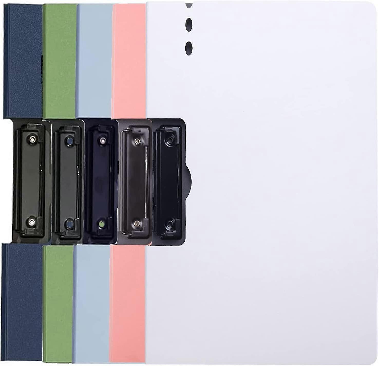 5 Pack A4 File Folder With Metal Clip, Punchless Project Folder With Pen Holder Office School File Folder Organizer For Business Men & Women (5 Corlor