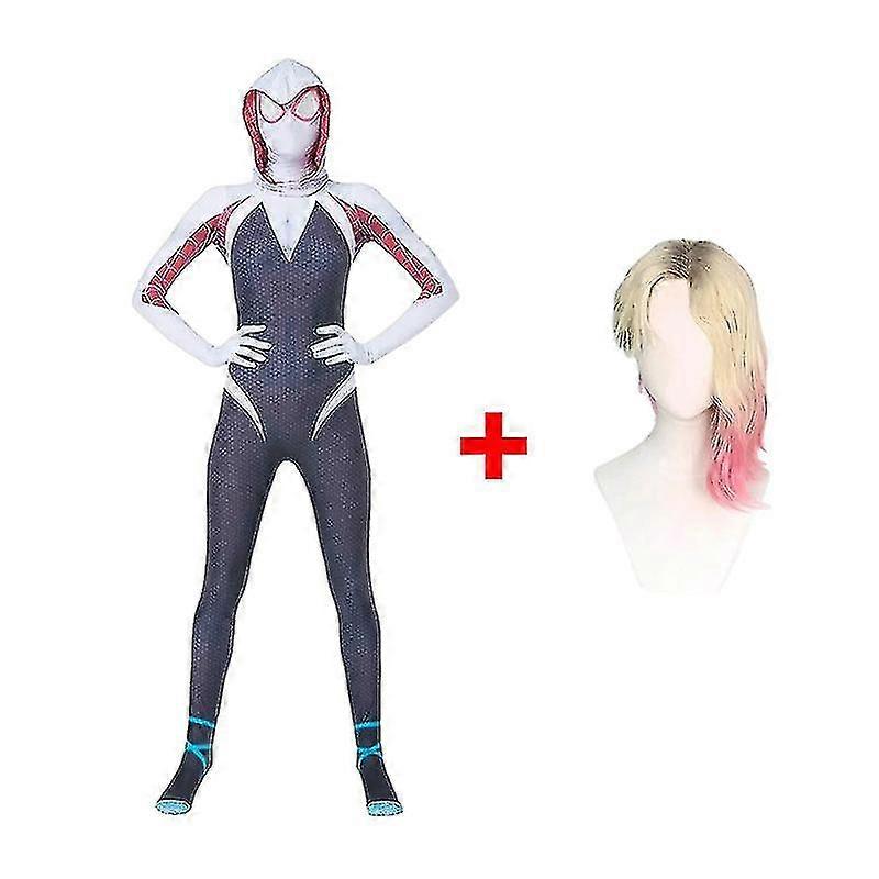 Örümcek Gwen Cosplay Peruk Örümcek Adam Bodysuit Süper Kahraman Gwen Stacy Örümcek Kostüm Tulum Takım Elbise Cadılar Bayramı Partisi Kızlar Için Woman_FPJ8