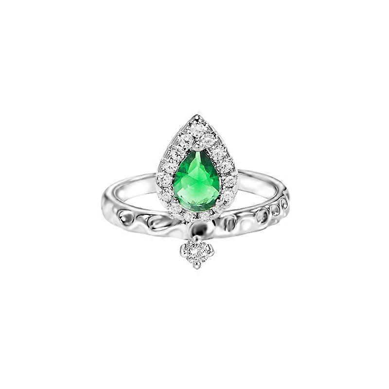 Emerald teardrop zircon open simple adjustable high-end ring for women