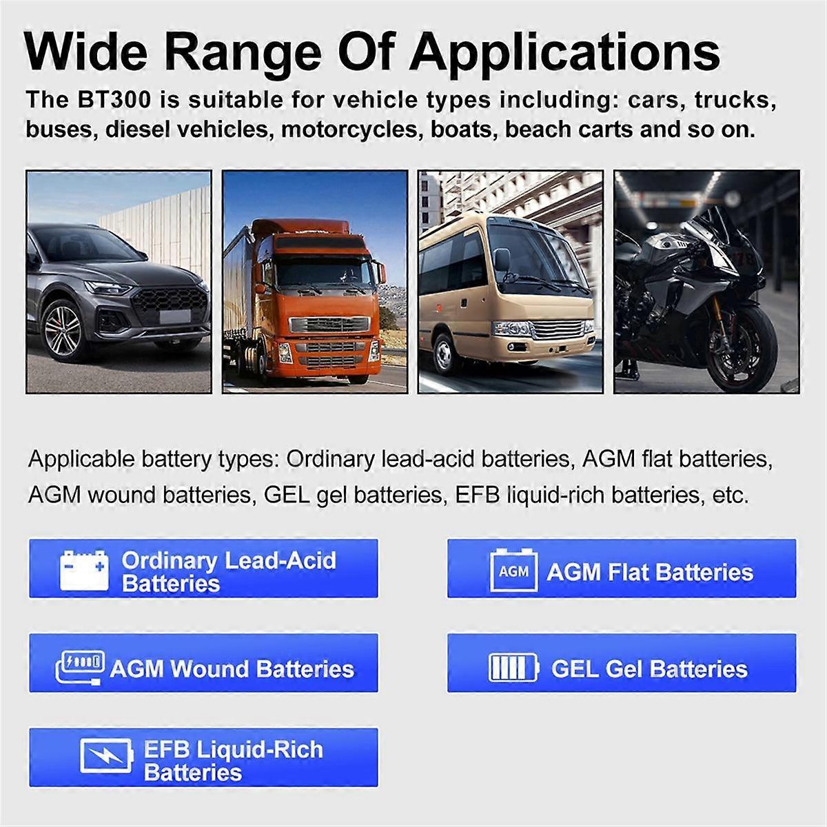 BT300 Car Battery Tester Car Battery Tool System Detect Auto Battery Analyzer 12V 24V Car Battery Fault Diagnosis