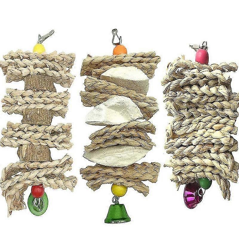 Safe Non Toxic Bird Toys Parrot Bird Cage Corn Leaf Cuttlebone Pepper Wood Block Bite String