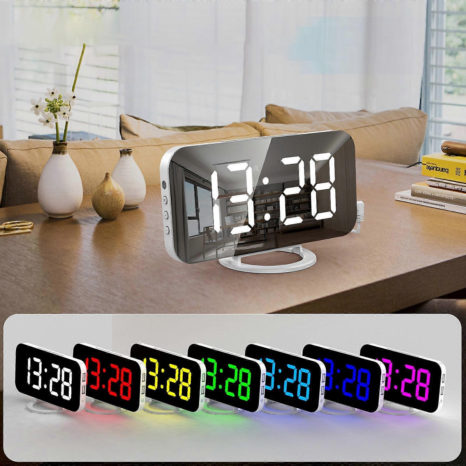 RGB Colorful Large Screen LED Display Electronic Clock USB Intelligent Alarm Clock 6-speed Brightness Adjustment FLYE1059