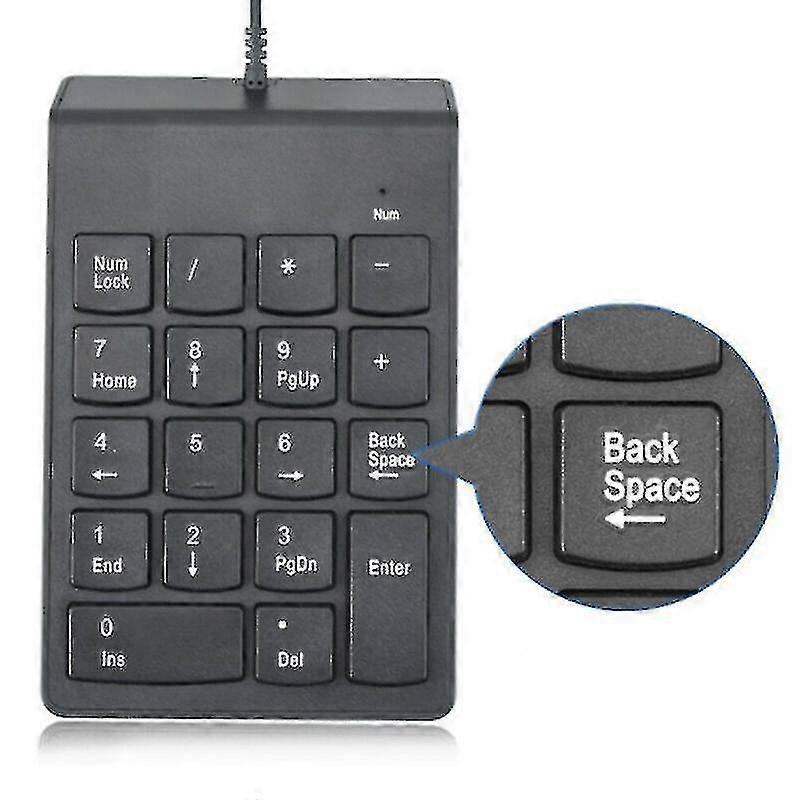 Black Wired Usb Numeric Keypad With 18 Keys Slim Mini Number Pad For Pc Laptop
