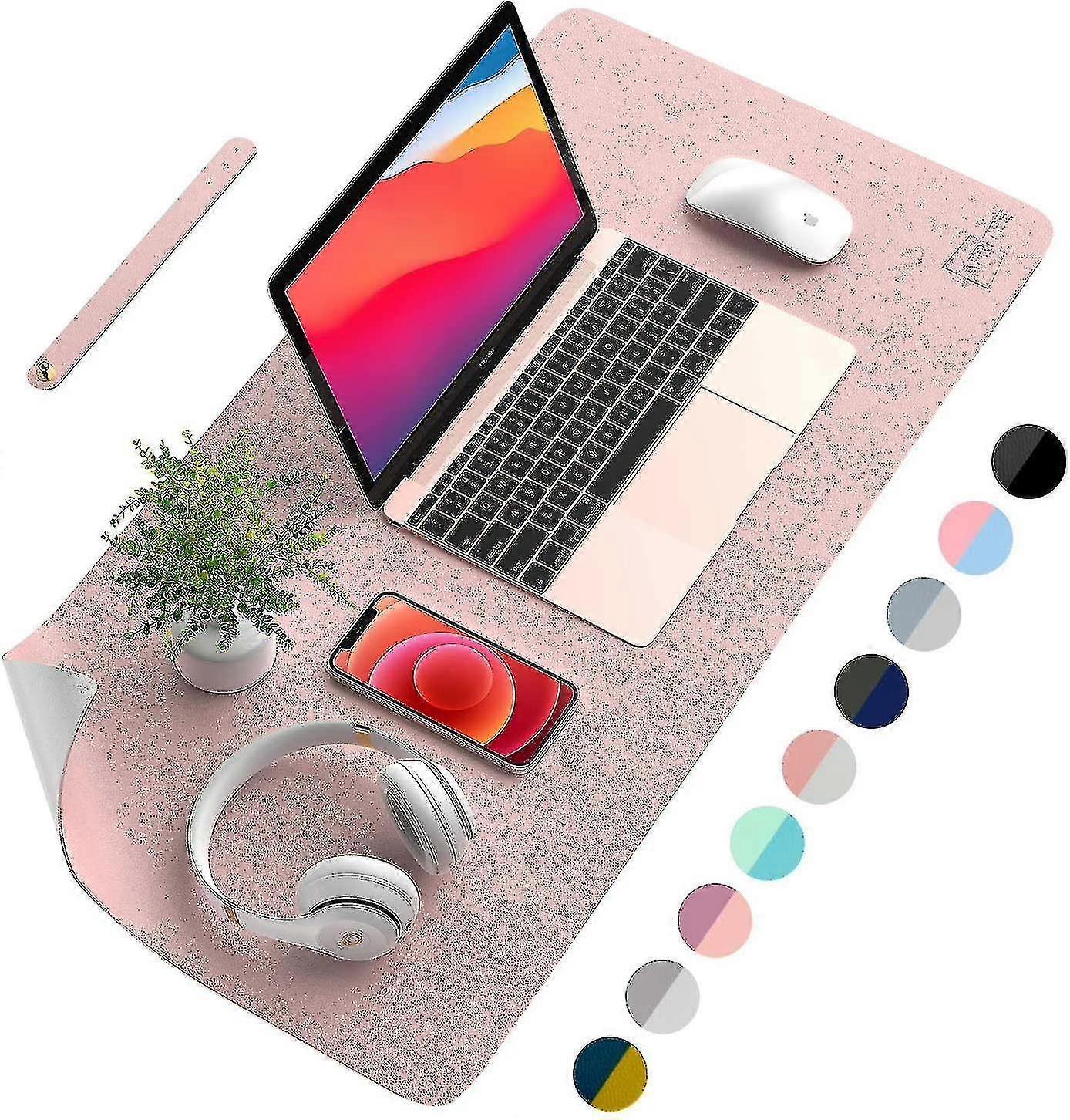 Knfe Desk Pad Desk Protector Mat - Dual Side Pu Leather Desk Mat Large Mouse Pad, Writing Mat Waterproof-35.4* * 17*-rose Pink*silver