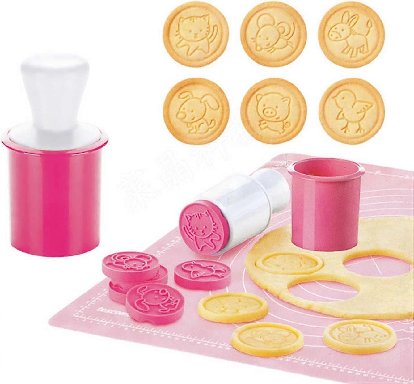 6pcs Cookie Stamper Set with Cookie Cutter Cake Mold Cartoon Shape Animal Pattern