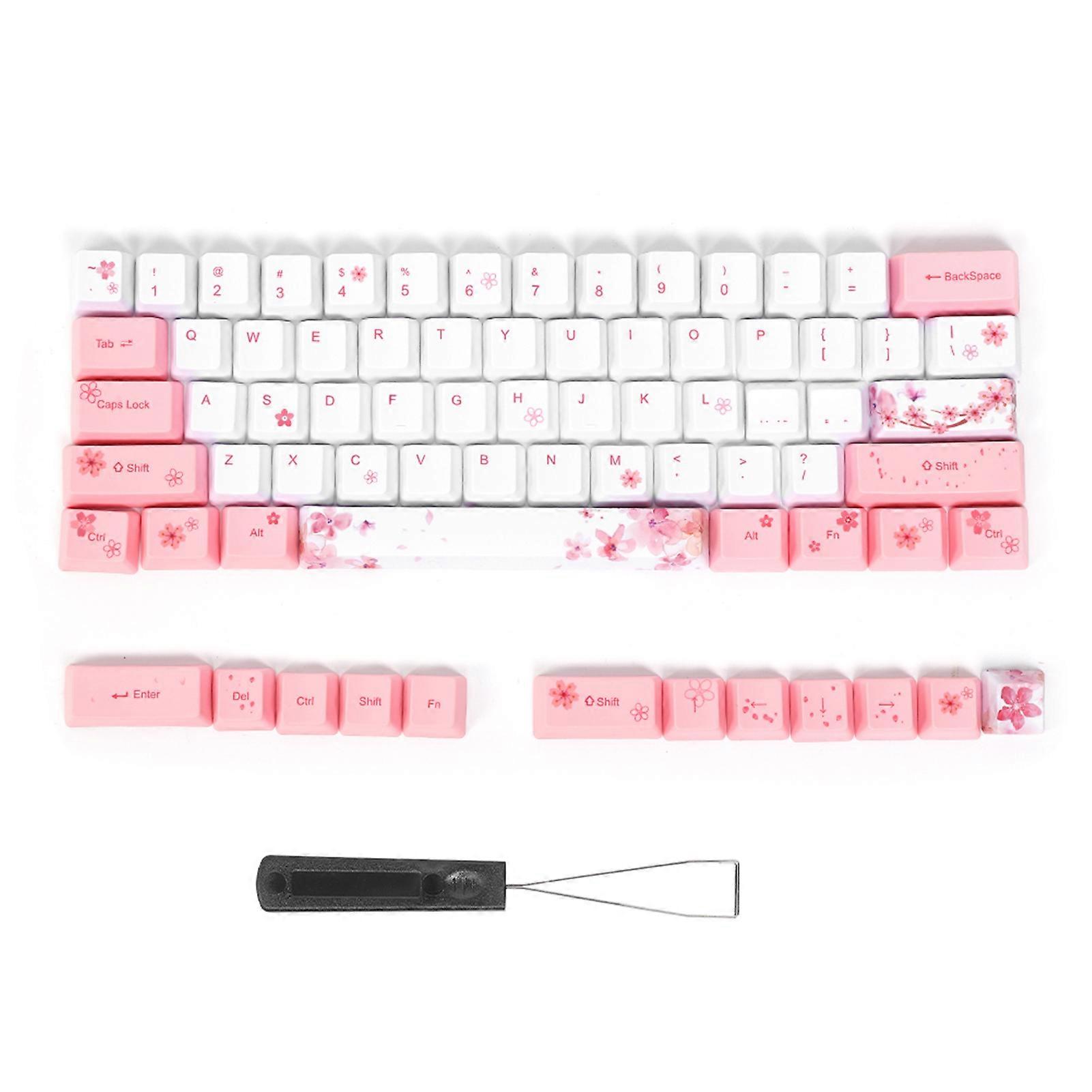 73PCs Sublimation Keycaps PBT Mechanical Keyboard Accessory PC Parts with Cute Pattern(6064 Cherry Blossom Pattern ) YEMMA