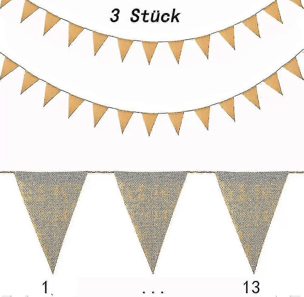 3 Pieces Of Pennant Chain Pennant Garland Vintage Jute Bunting Banner