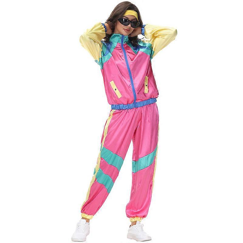 Men and Womens 80s Tracksuit Retro Hip Hop Windbreaker Women Disco Tracksuit Sets Colorblock One Piece Outfits SetJacket Windbreaker Elastic Waistband