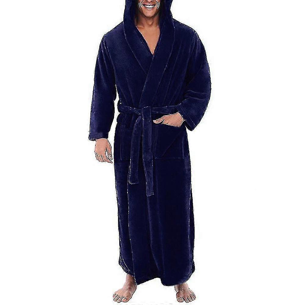 Herr vinter varm huva fleece lång morgonrock badrock frotté badrock