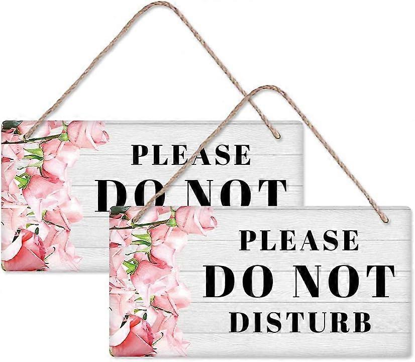 2 Sets Do Not Disturb Wood Hanging Sign Plaque White Slogan Sign Rectangle Front Door Sign Flower Pattern Hanging Board for House Porch Yard Bedroom D