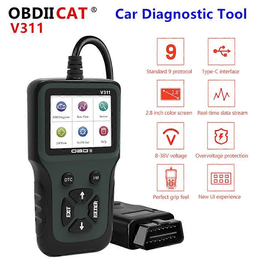 OBD II Auto Code Reader Car Diagnostic Tool OBDIICAT V311 OBD2 Scanner Handheld 4-Language Backlit Color LCD Display Scanner