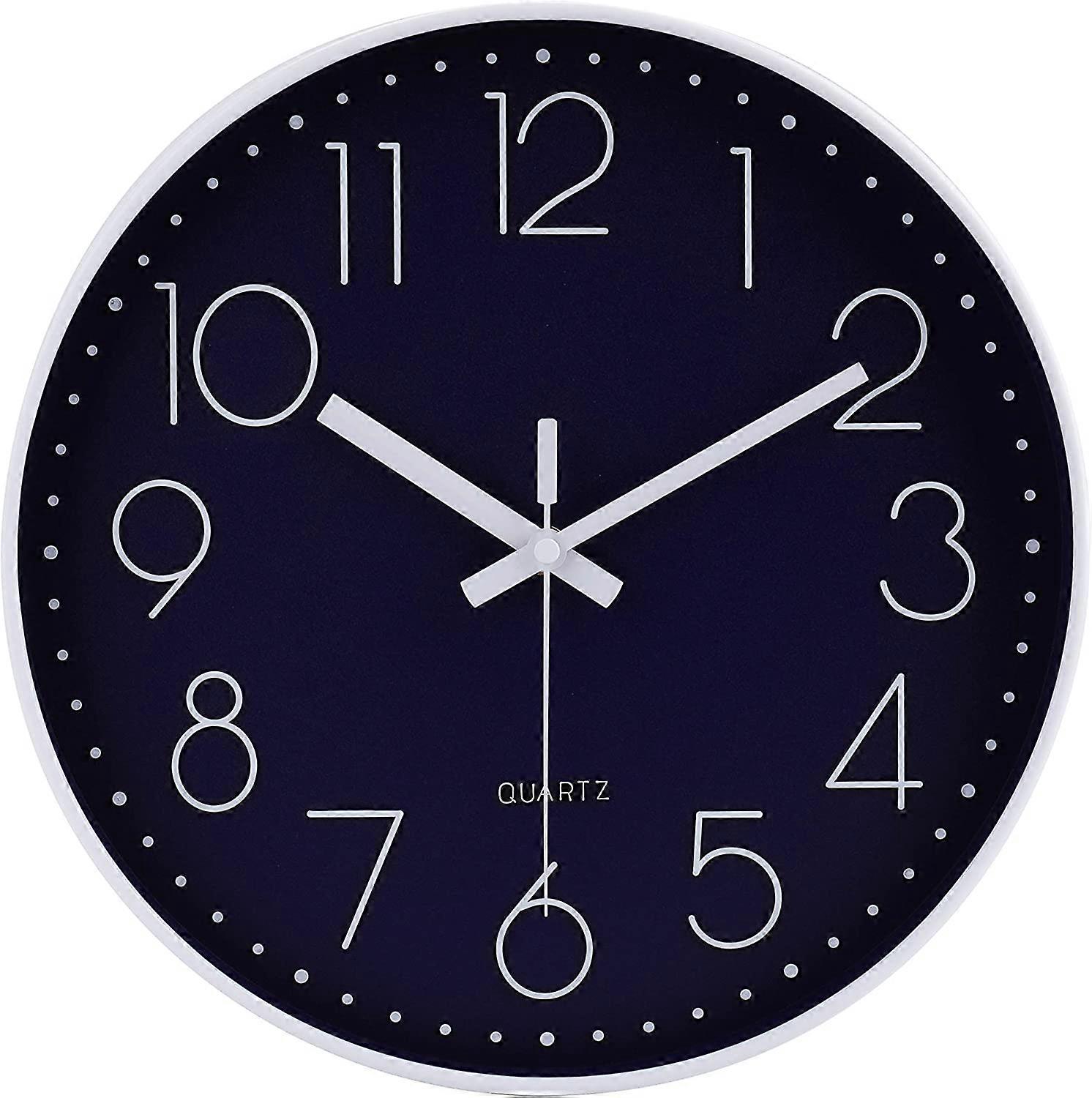 Clock Round Quartz Wall Clock Battery Operated 30cm Silent Non Ticking Navy Blue Color Modern Decor Clock for Home Office Bedroom Classroom