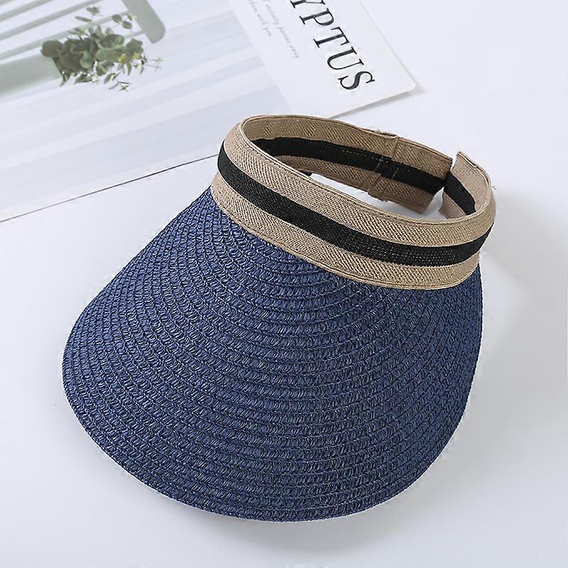 Beach sun hat straw hat summer visor hat for women (navy)
