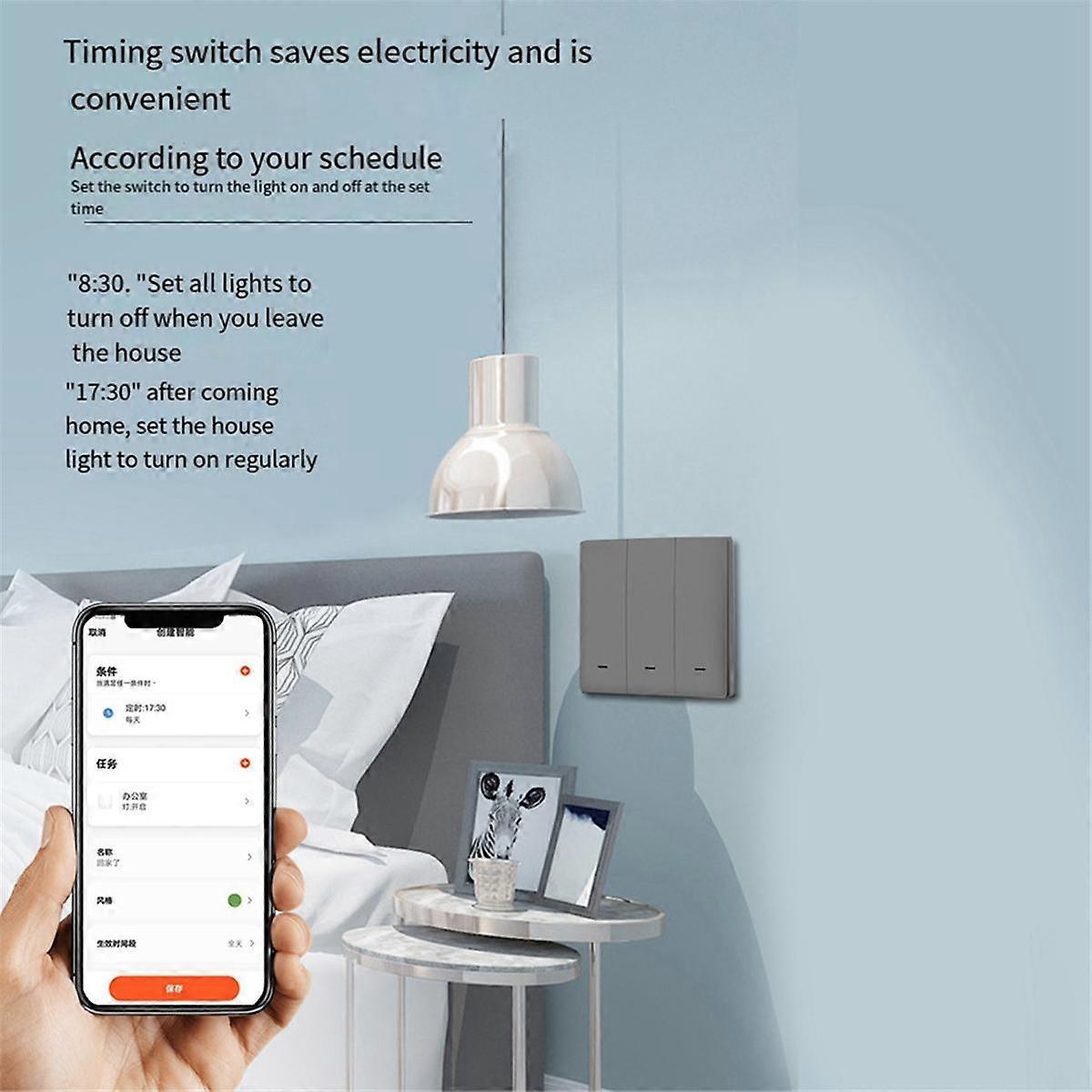 Tuya Smart Switch Wifi and Rf Radio Frequency Smart Switch Single Zero Fire Line Universal 3 Switch Grey