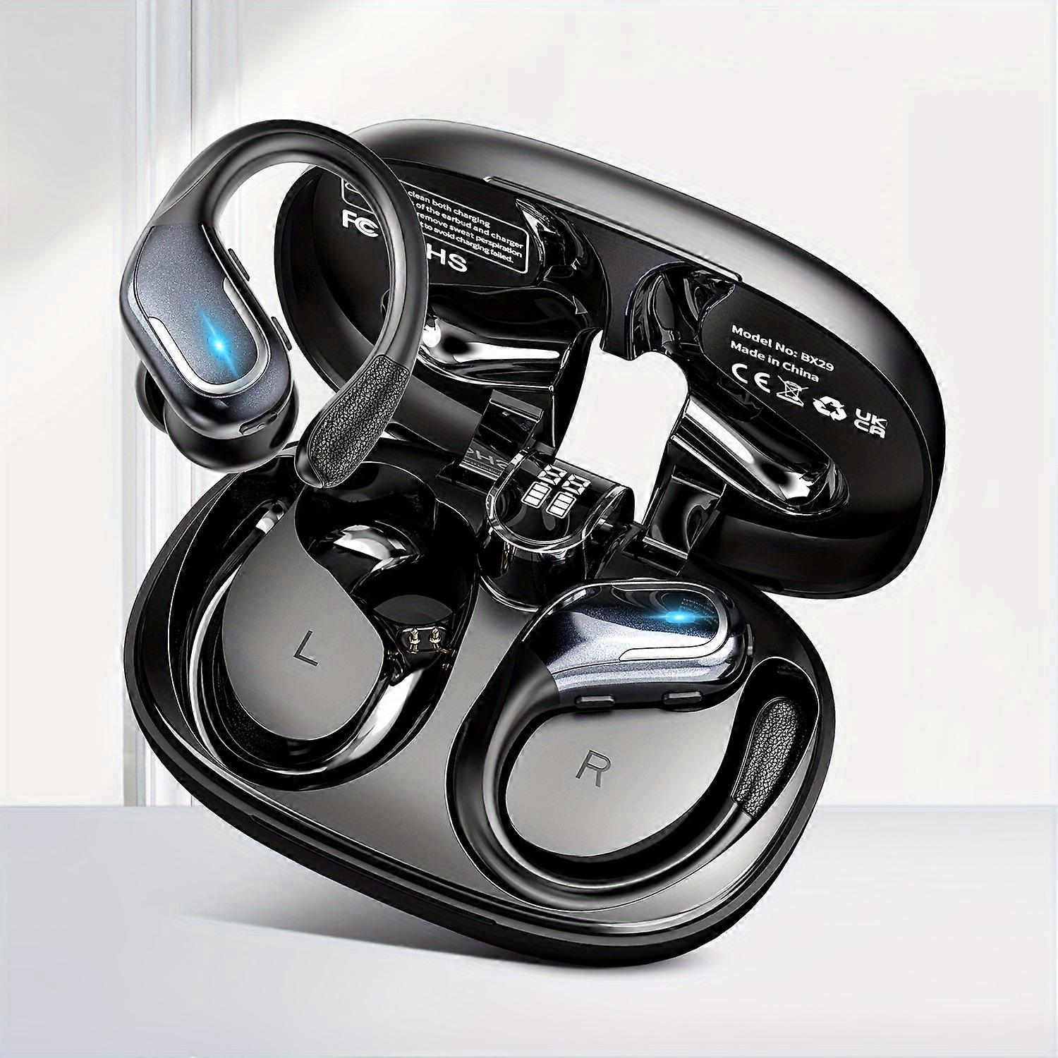 Wireless Running Earbuds with ENC Noise Cancelling Mic, BT 5.3, 3D Deep Bass, Over Ear, Sports Earhooks for iOS/Android - Enhanced Sound Quality and C