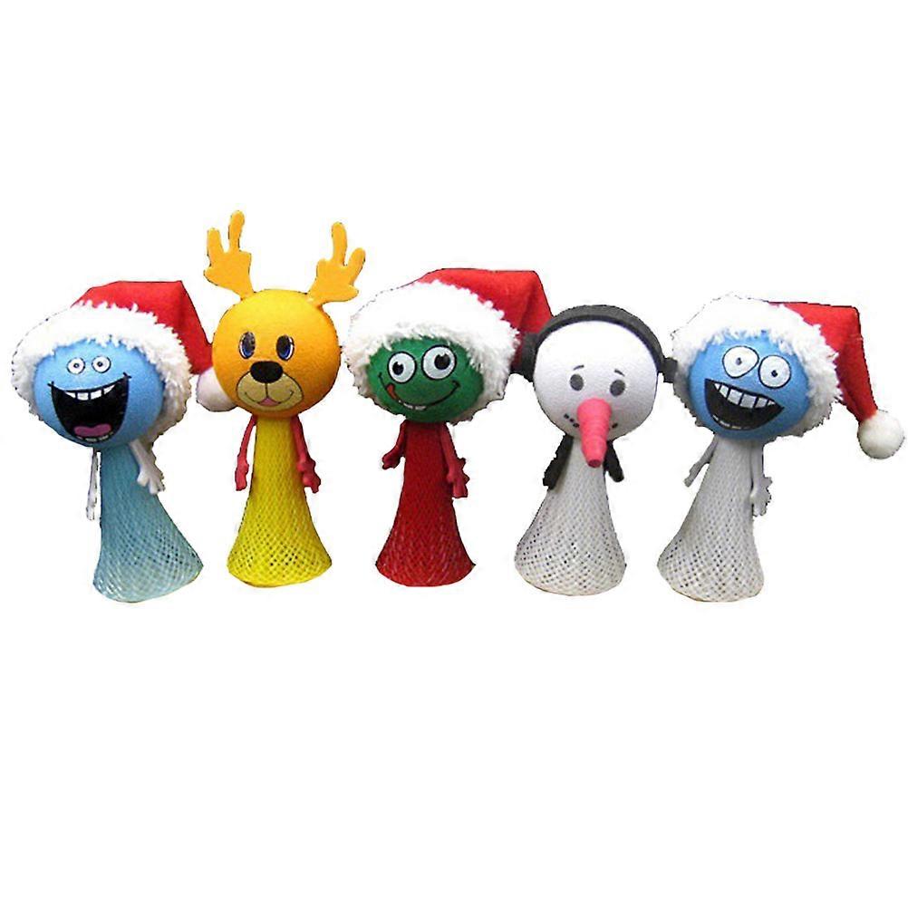 5pcs Christmas Finger Puppets Funny Bounce Toys Simulation Elf Finger Props Interactive Toy Jump Elf for Kid Child (Random Style)