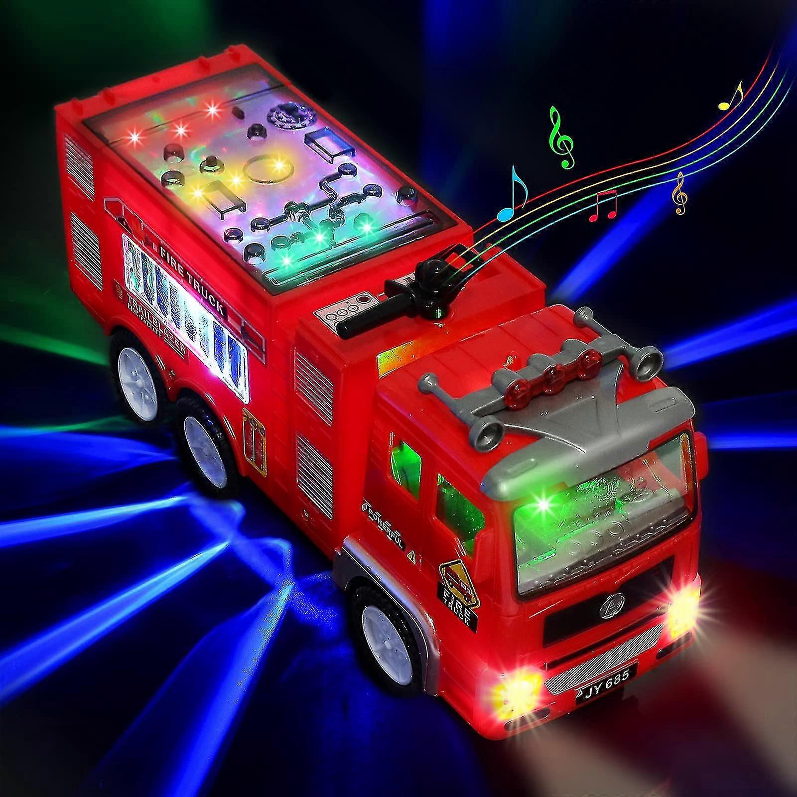 Fire Truck Toy 4d φωτισμένο - Ηλεκτρικό πυροσβεστικό όχημα διάσωσης φορτηγό με φώτα και ήχους, εκπαιδευτικά οδηγημένα δώρα αυτοκινήτων αυτοκινήτων έκτακτης ανάγκης αστραπής