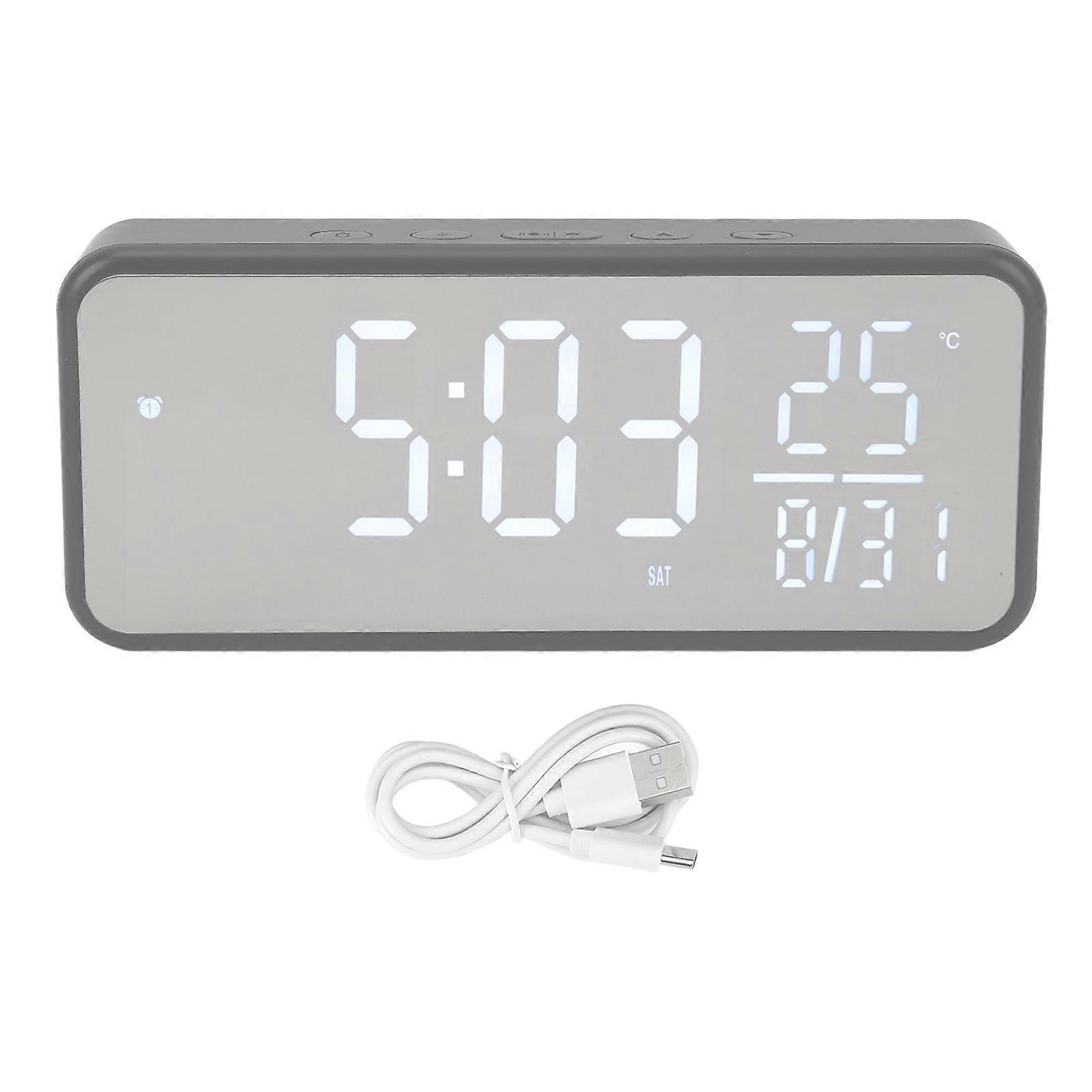 Deep Space Gray LED Digital Alarm Clock with Large Display, Adjustable Brightness & Volume
