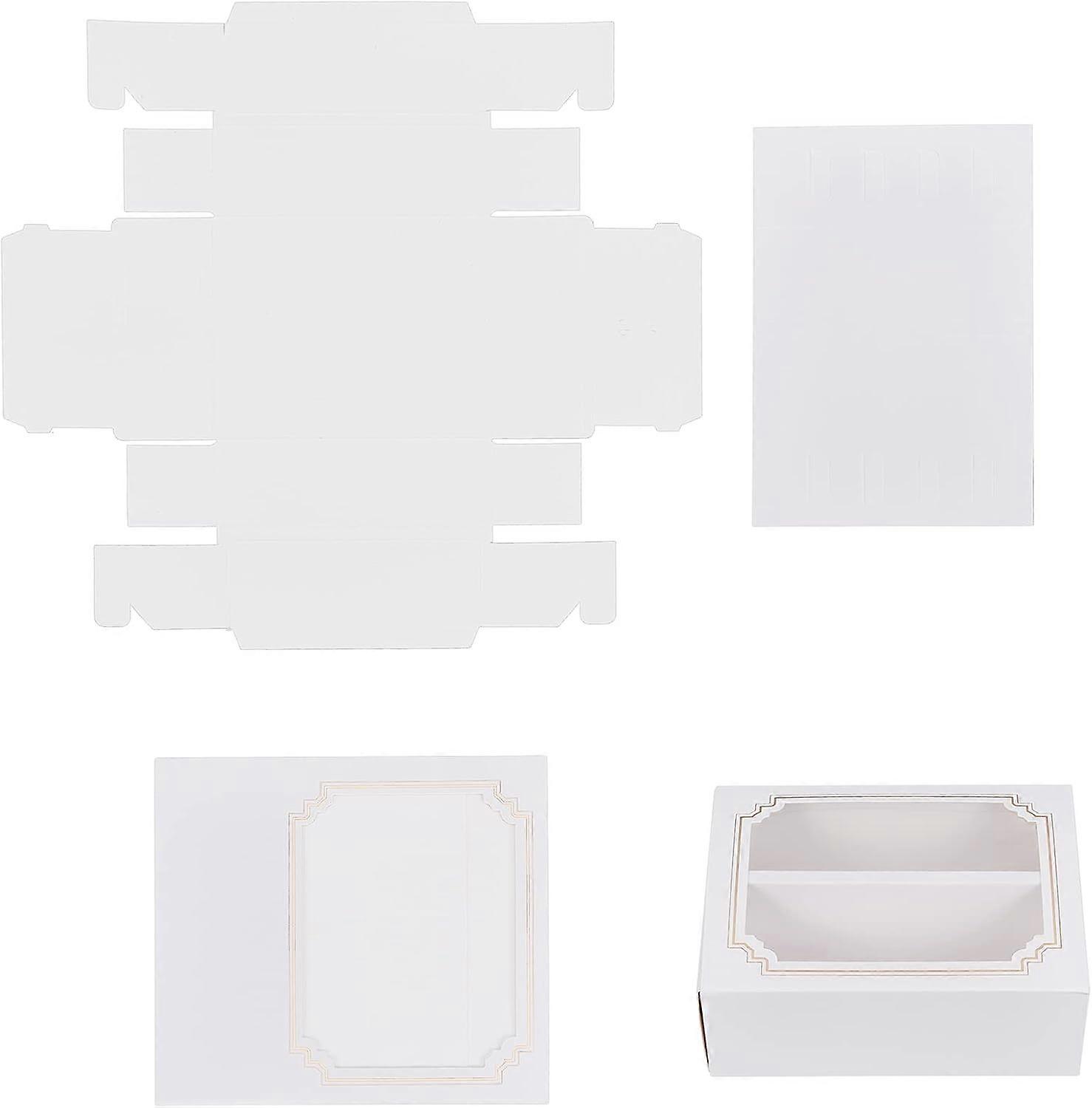 12Pcs 6.2x5Inch Folded White Cake Boxes with PVC Display Window Premium Pastry Boxes Dessert Boxes Containers for Cookies Pastries Cakes Macaron DIY