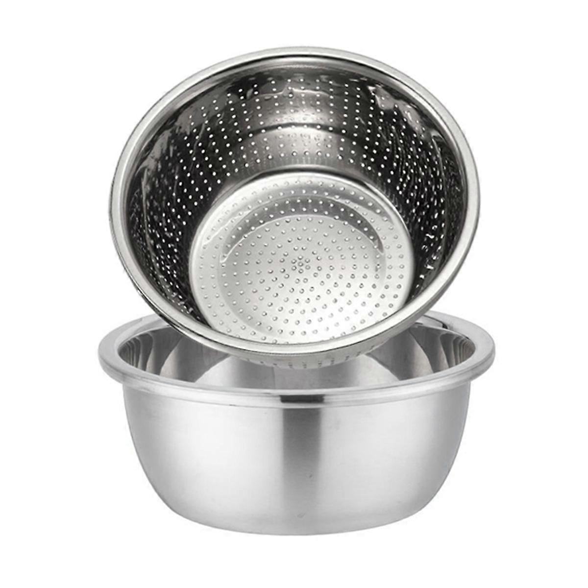Mikseboller i rustfritt stål, salatbolle, metallskåler med vannfilterservant, servant i rustfritt stål 28CM