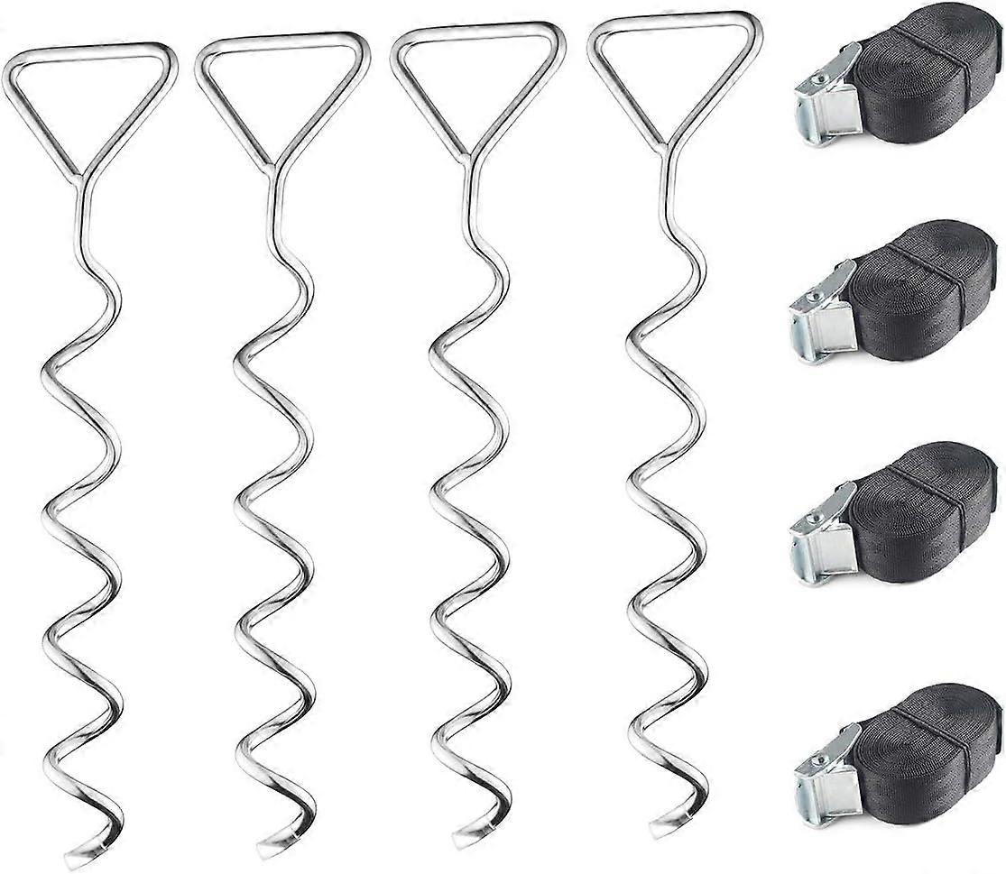 Trampoline Anchor Set, Heavy Duty Trampoline Anchor Kit, Ground Anchor Kit with 4 Hooks and Straps