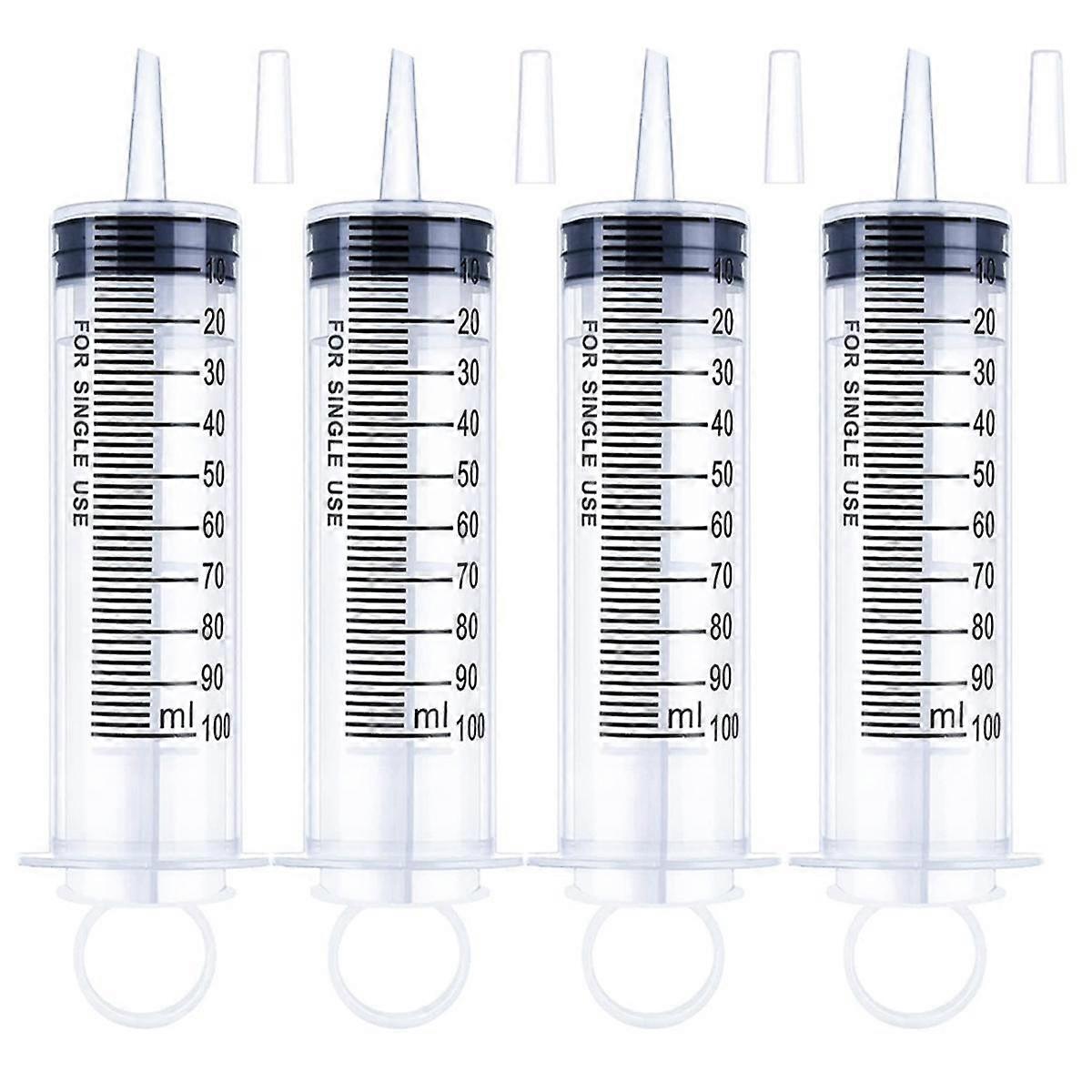 4 Pack 100Ml Syringe with Cap, Individually Sterile Sealed Plastic Liquid Syringes Catheter Tip with Measurement