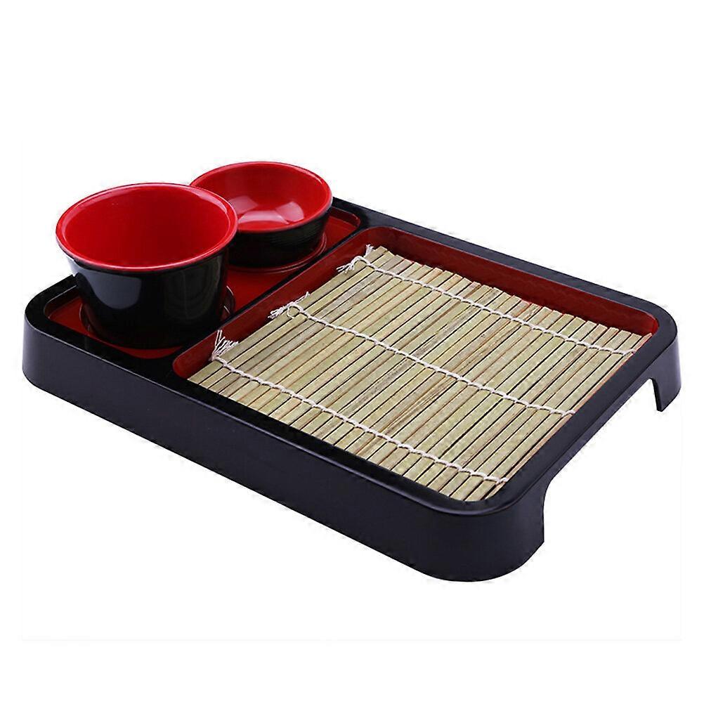 1 Set of Japanese Style Cold Noodle Tray Rectangular Soba Noodles Plate with Bamboo Mat