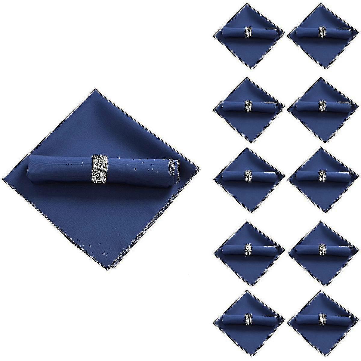 10 قطع 48x48cm البوليستر القماش مناديل لمطعم حفل عشاء مأدبة زفاف، الأزرق الداكن