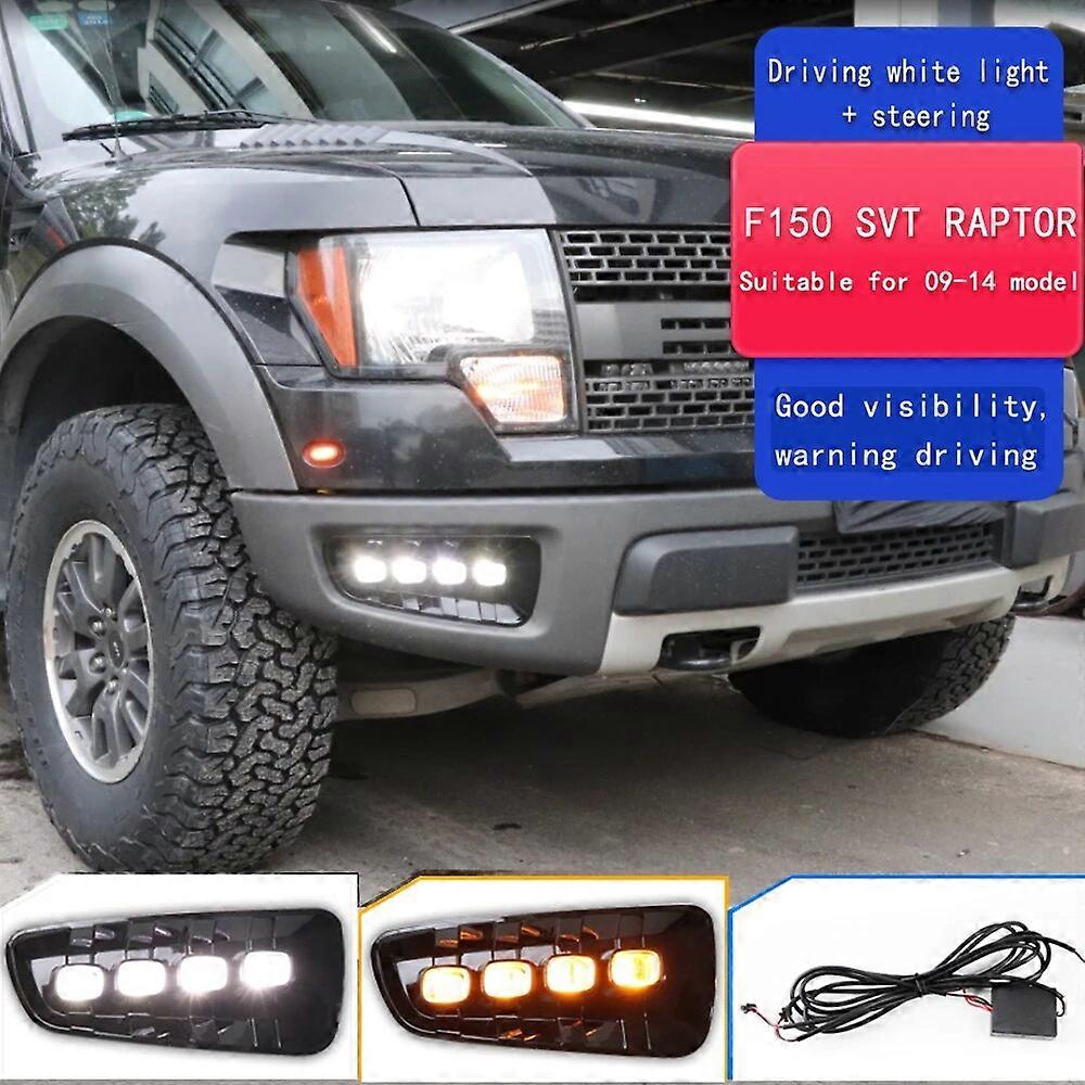 2Pcs DRL LED Daytime Running Lights For Ford Raptor SVT F150 2009 2010 2011 2012 2013 2014 with Turn Signal Yellow Fog Lamp