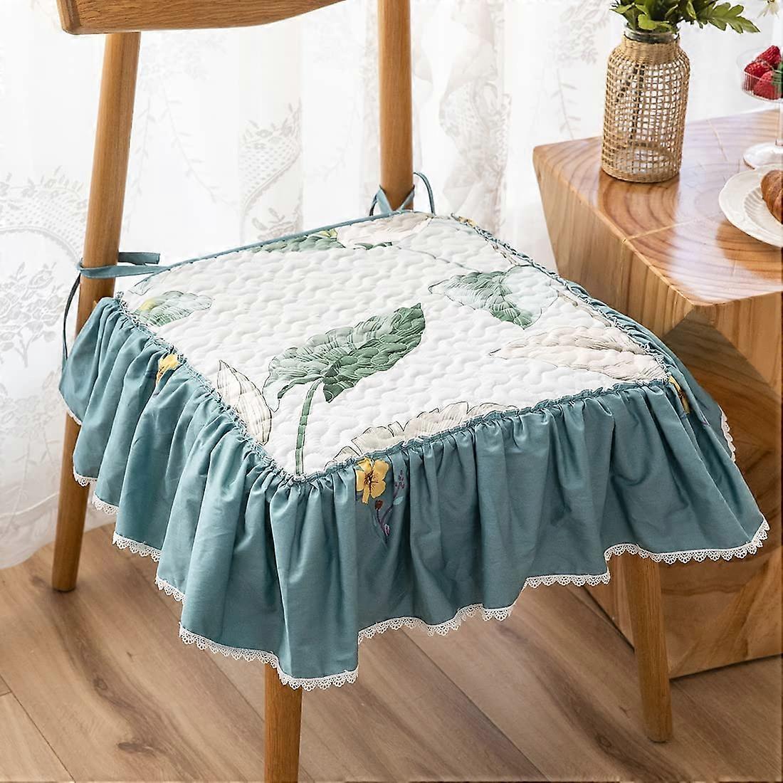 Ubiuo Boho Ruffles Printed Chair Cushion with Ties Super Soft Cotton Kitchen Dining Chair Pad Leaf P