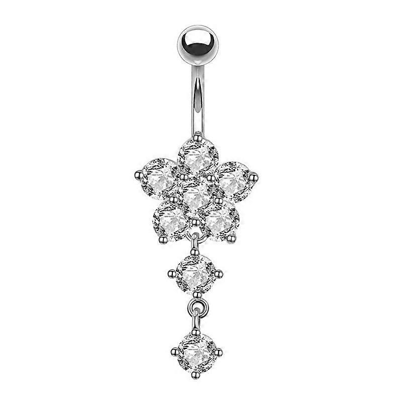 Crystal Flower Belly Button Belly Button Ring Navel Bar Body Jewelry Silver