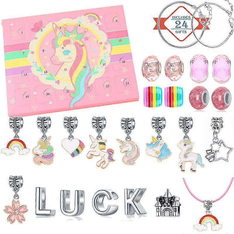 2023 Hot pink Unicorn Countdown calendar Blind box children's diy bracelet necklace holiday gift set Advent calendar