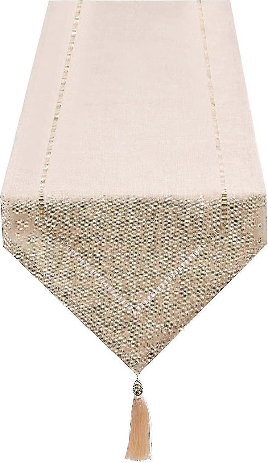 Linen Table Runner, Openwork Table Runner With Tassels