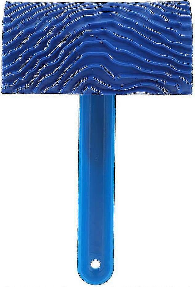 Blue Wood Grain Effect Emboss Pattern Paint Roller With Handle Wall Decor Diy Tool
