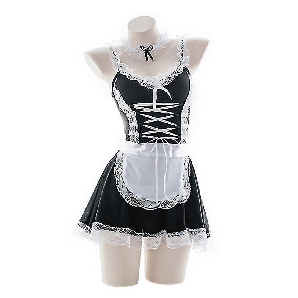 1 Conjunto de 5pcs Sexy Lingerie Servant Girl Cosplay Hollow Lace Clothing Spice Role-play Outfit (headwear Collar Bracelet Clothing T-back)
