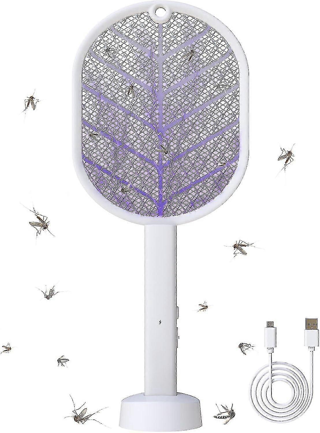 Electric Fly Swatter 2 In 1 Rechargeable Electric Swatter 2700v Bug Zapper Racket With Led And 3-layer Dense Mesh